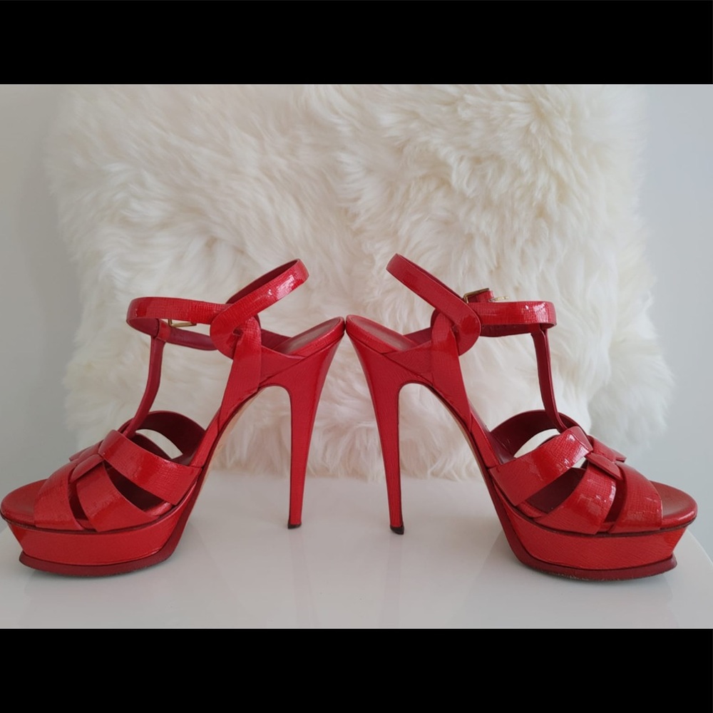 Red Patent Leather YSL Tribute Sandals size 37 - Picture 2 of 6